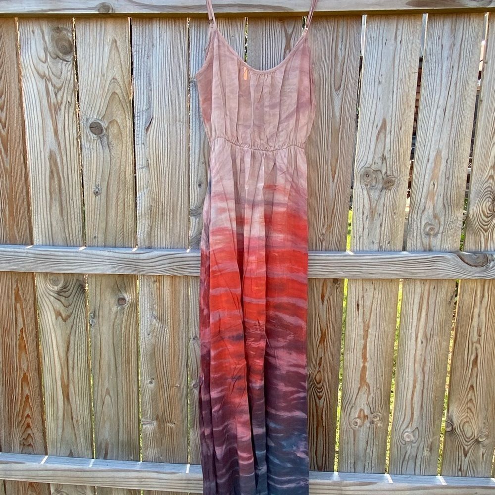 Fauna by TINA JO Dress Long Maxi‎ Tie Dye Ombré Side Slits Adjustable Straps XS